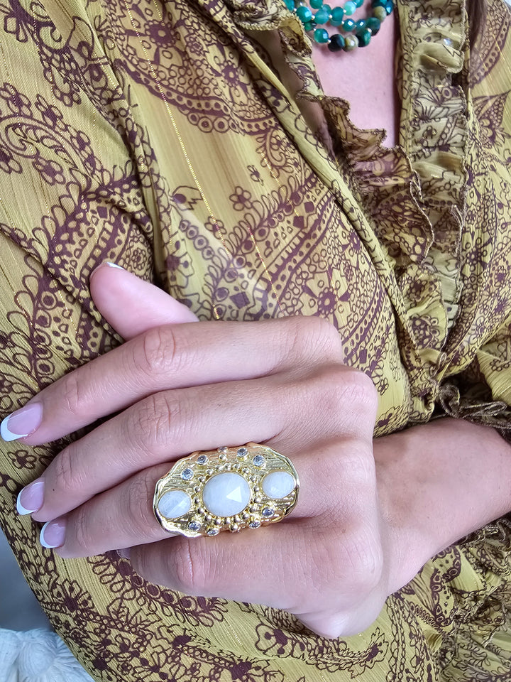 White Moonstone Statement Ring QR004