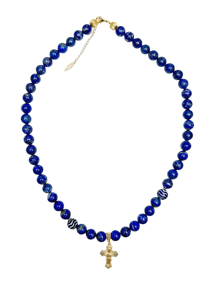 Lapis Cross Pendant Men's Necklace MEN26