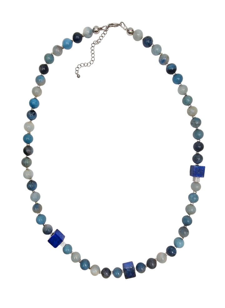 Blue Montebrasite With Tube Lapis Men's Necklace MEN28