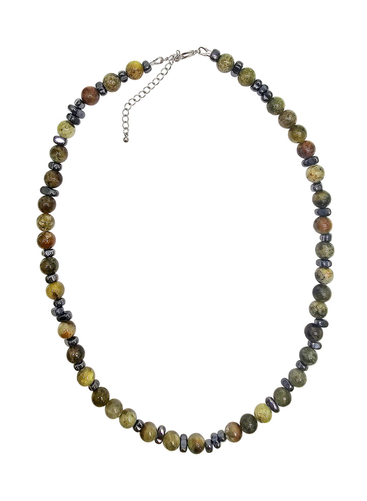 Green Garnet With Hematite Short Men's Necklace MEN23