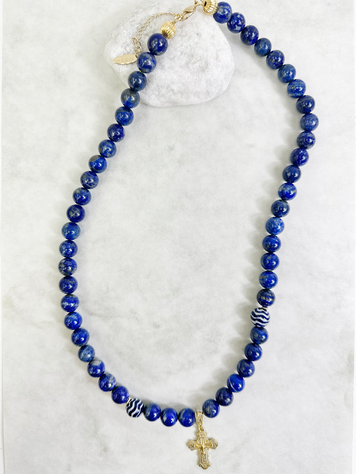 Lapis Cross Pendant Men's Necklace MEN26