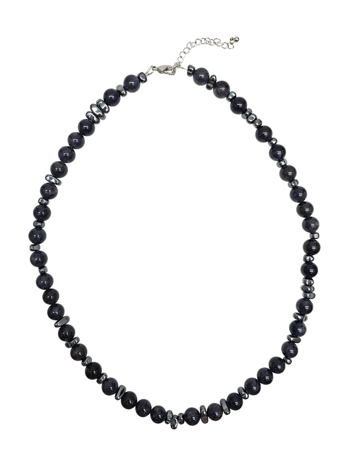 Black Obsidian With Hematite Mens Necklace MEN13