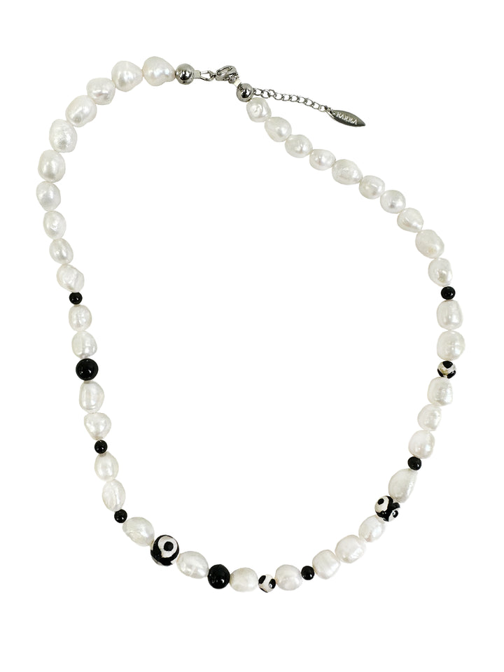 Freshwater Pearls With Black Dzi Agate Men's Necklace MEN10