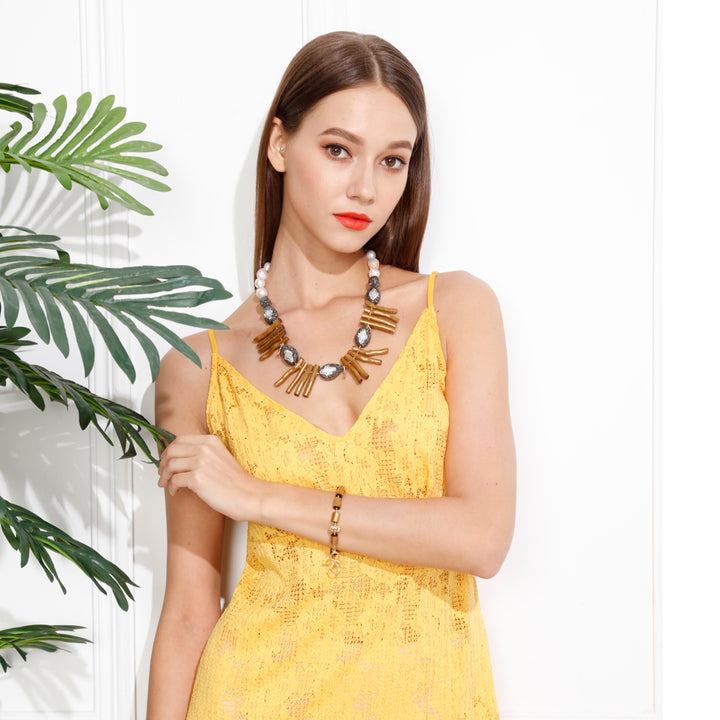 Rhinestones With Gold Coral Branches Statement Necklace MN001 - FARRA
