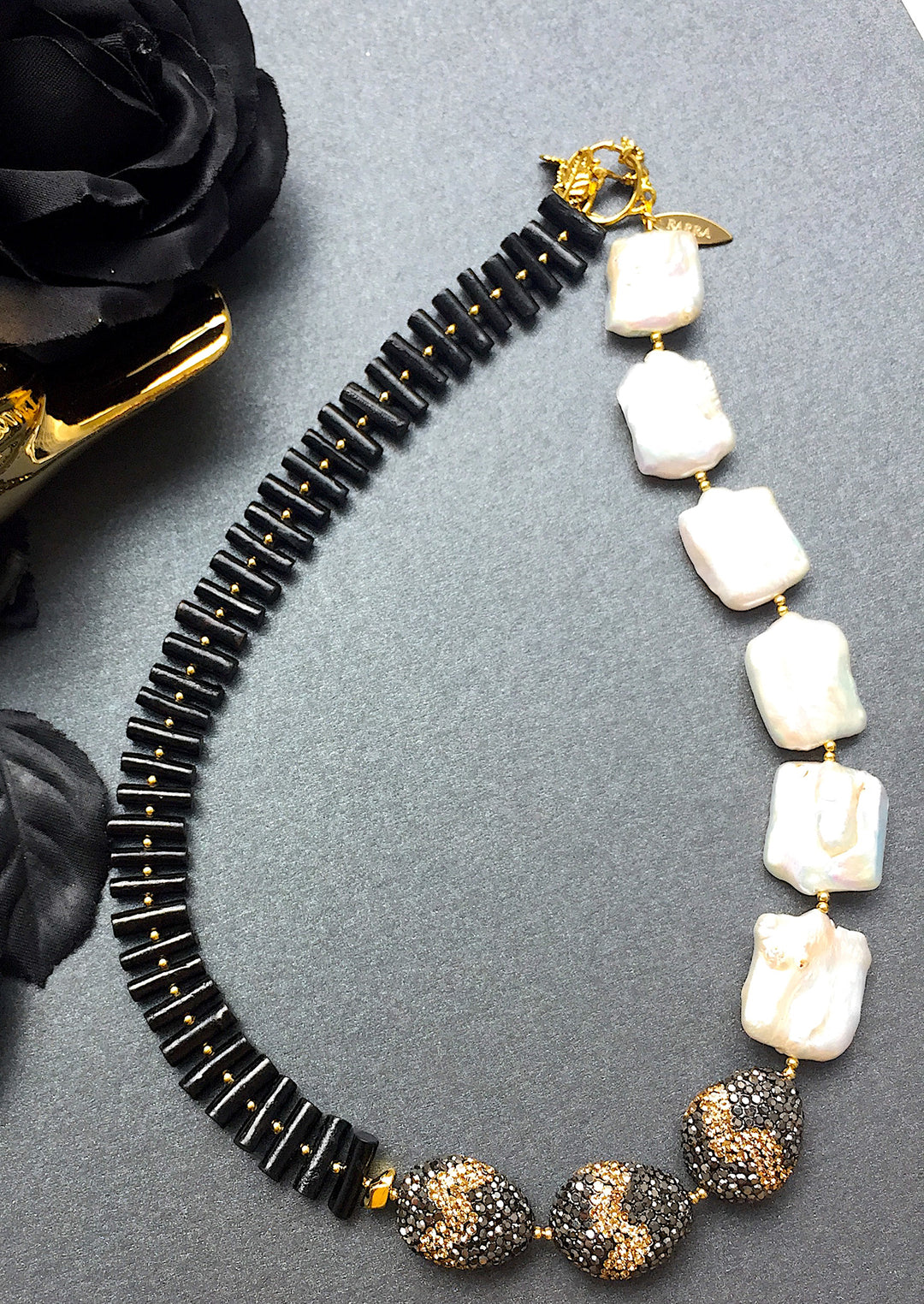 Freshwater Pearls with Black Coral Statement Necklace MN006 - FARRA