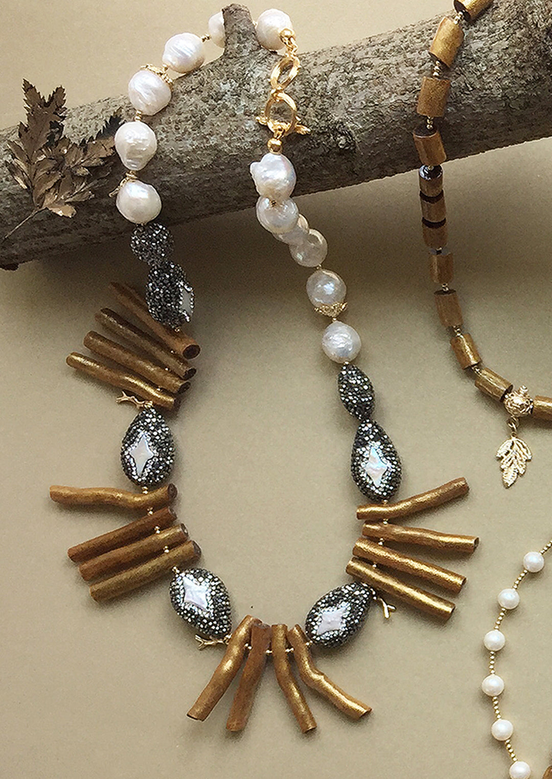 Rhinestones With Gold Coral Branches Statement Necklace MN001 - FARRA