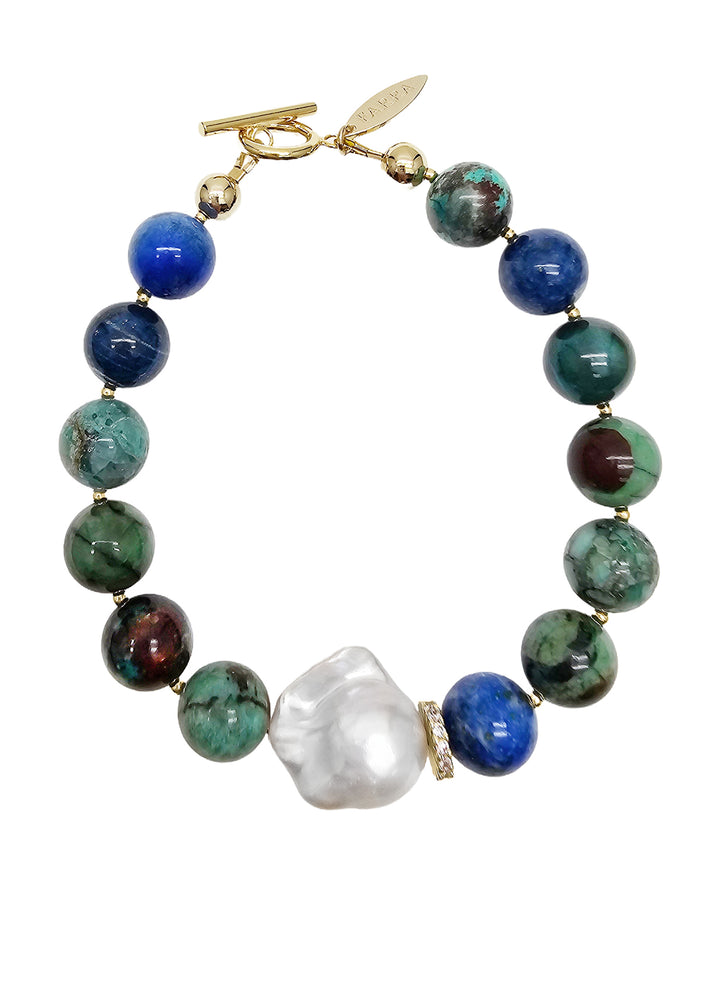 Phoenix Lapis With Baroque Pearls Bracelet NB011