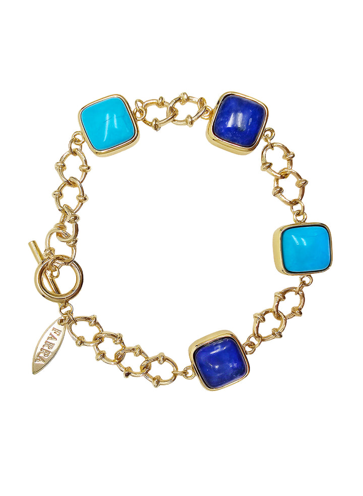 Square Blue Turquoise And Lapis Chain Bracelet NB015