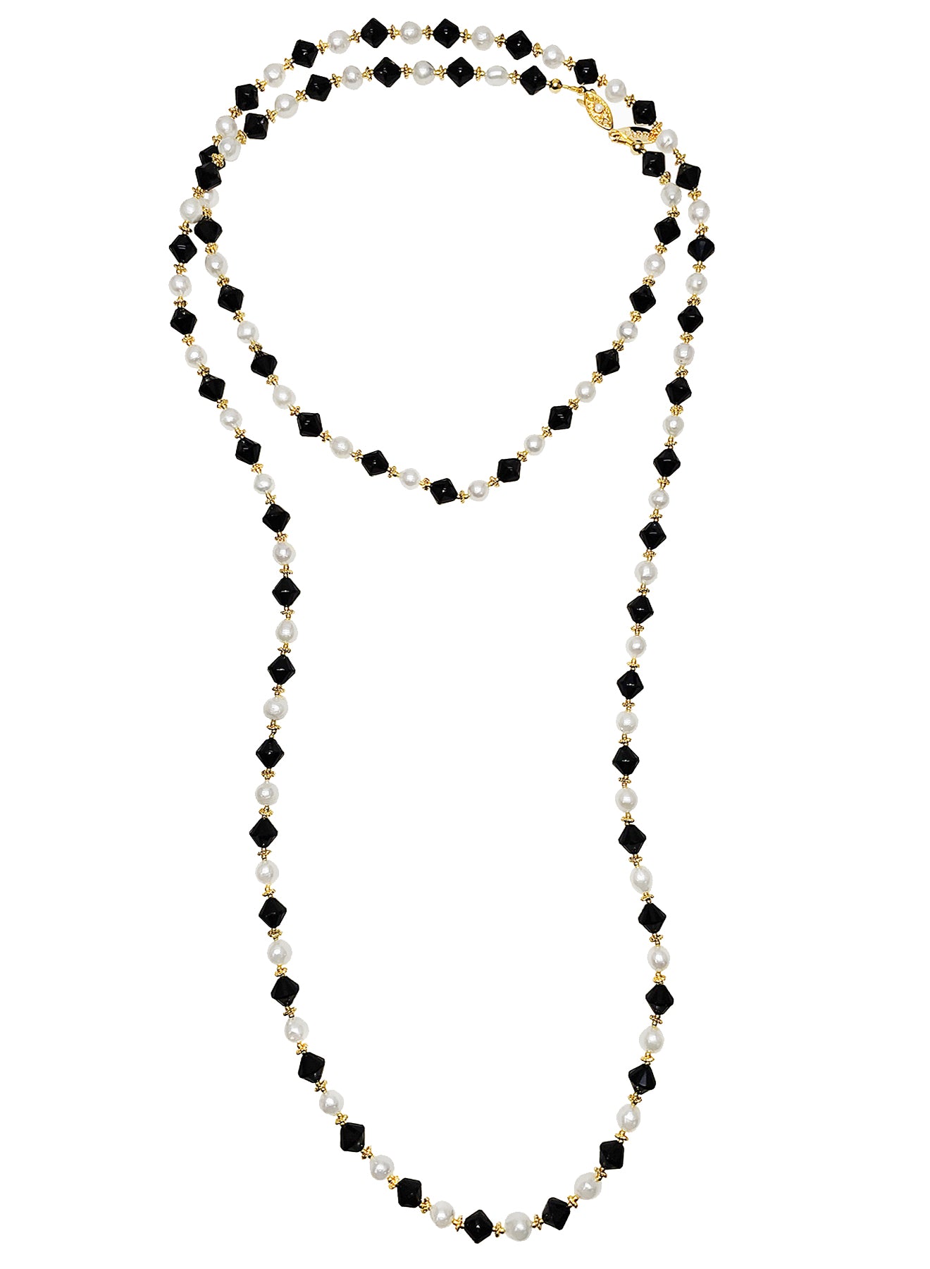 Must Have Black Obsidian and White Pearls Versatile Long Necklace