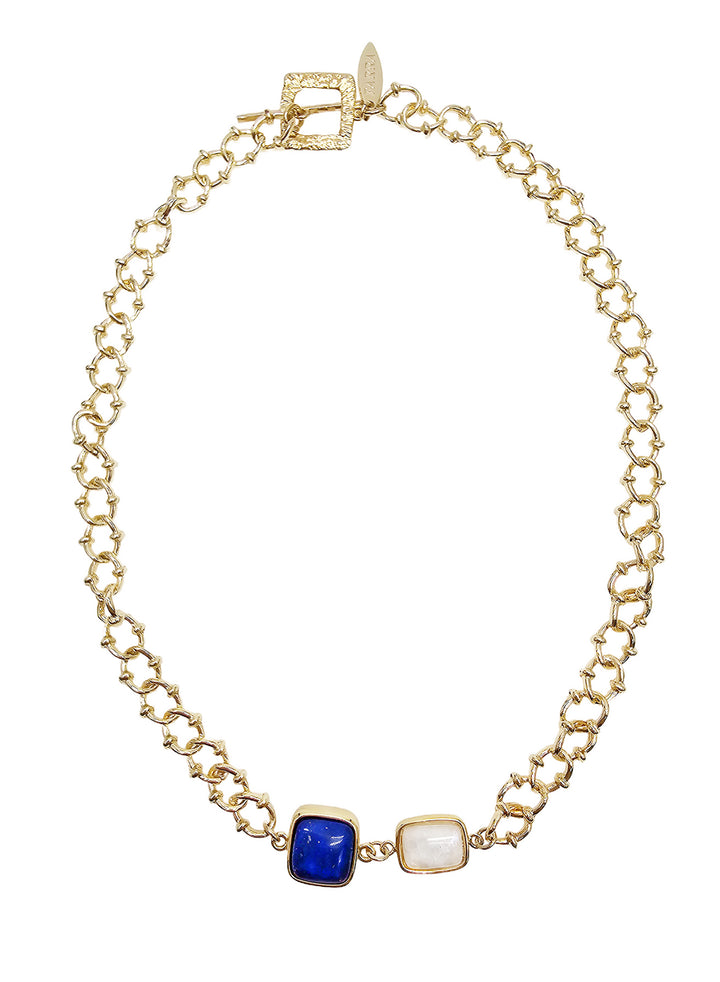 Blue Lapis And White Moonstone With Chain Modern Necklace NN042