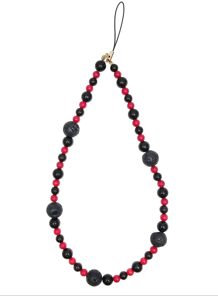 Red Bamboo Coral With Lava Stone Phone Strap PC013