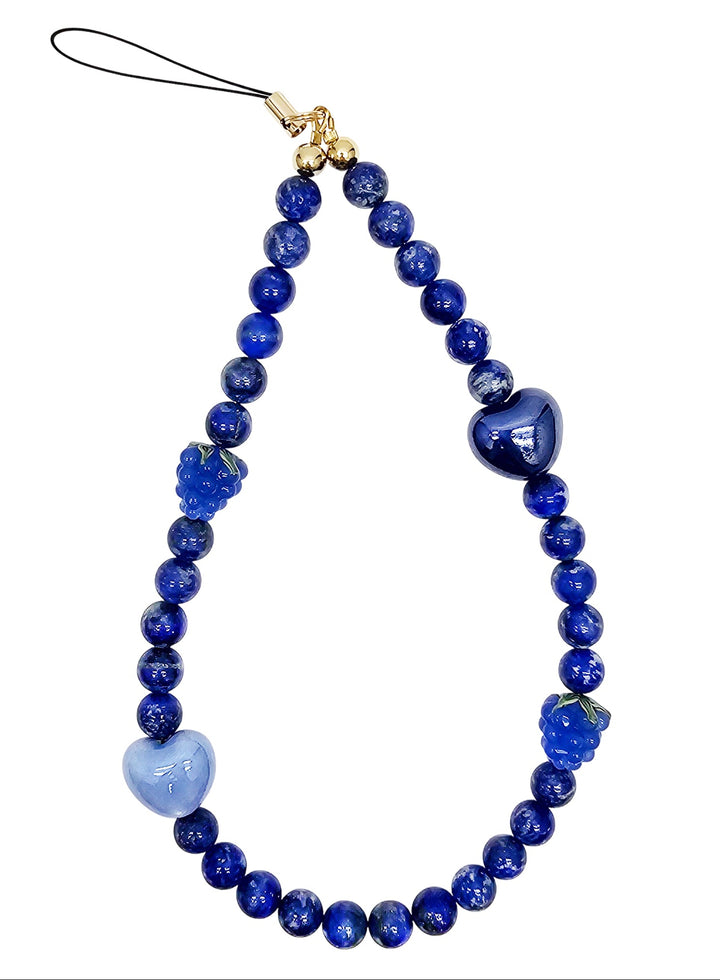 Natural Lapis Lazuli With Raspberry And Hearts Phone Strap PC020