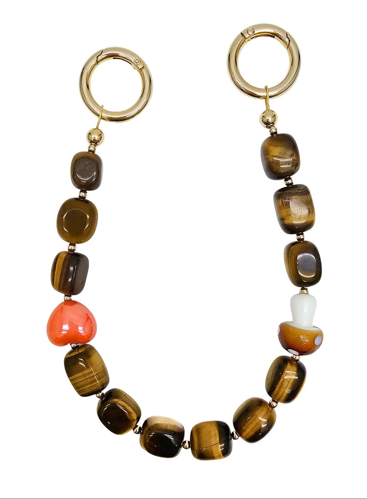 Nugget Tiger-eye Stone With Mushroom And Heart Short Phone Strap PC025