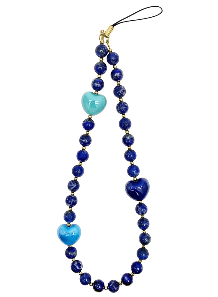 Artistic Lapis With Blue Ceramic Hearts Phone Strap PC026