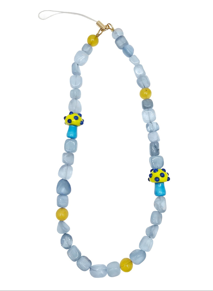 Irregular Aquamarine With Yellow Mushroom Phone Strap PC028