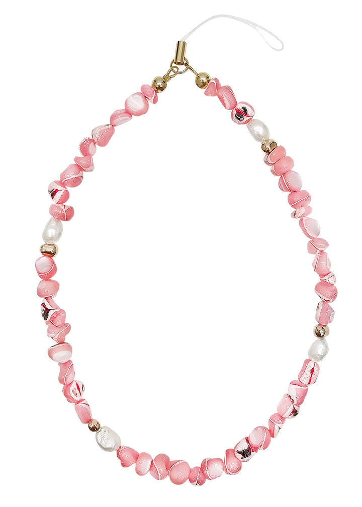 Pink Shell With Freshwater Pearls Phone Strap PC035