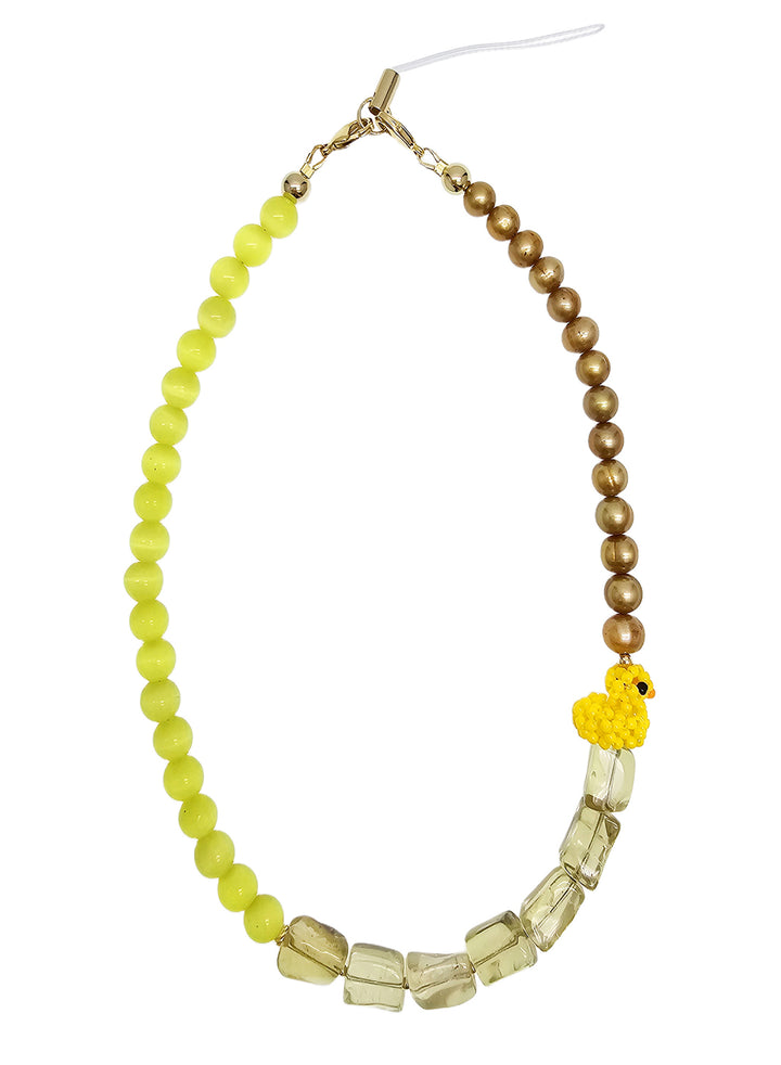 Yellow Gemstone With Duck Artistic Phone Strap PC045