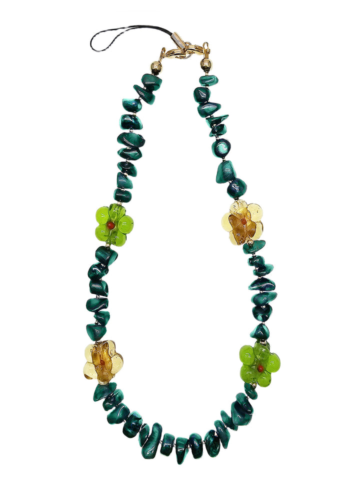 Green Bamboo Coral With Flowers Artistic Phone Strap PC067