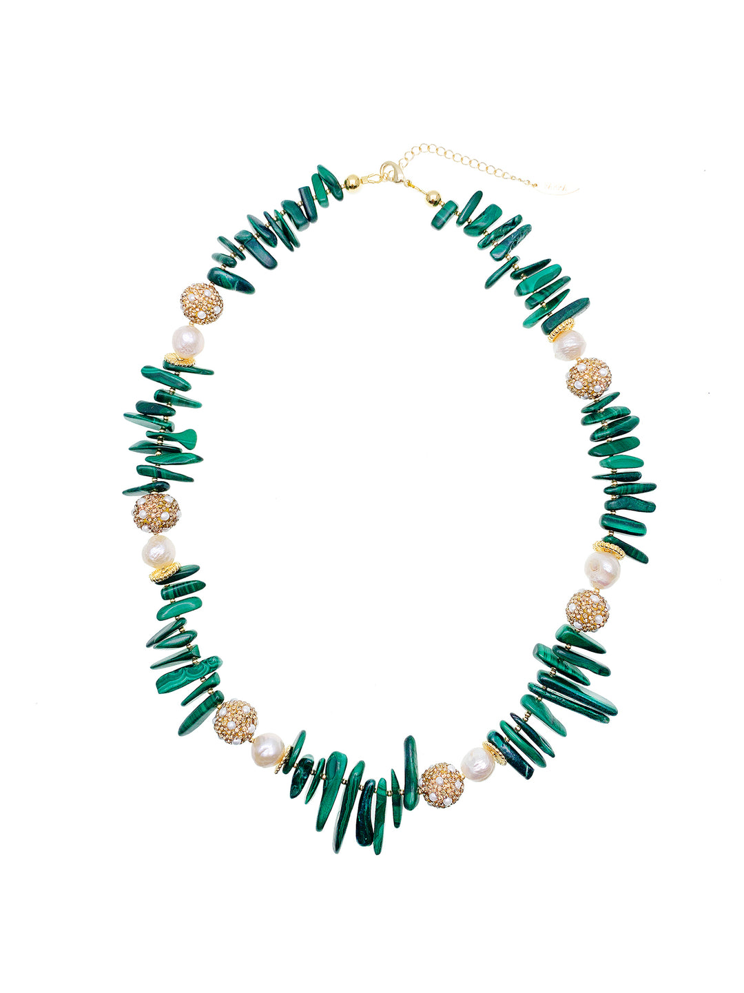 Malachite With Pearl Rhinestone Statement Necklace HN027 - FARRA