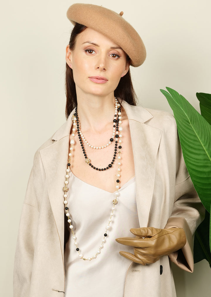 Freshwater Pearls With Black Obsidian Necklace FN030 - FARRA