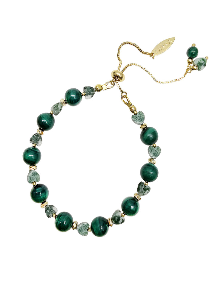 Green Malachite And Heart Agate Adjustable Bracelet QB009