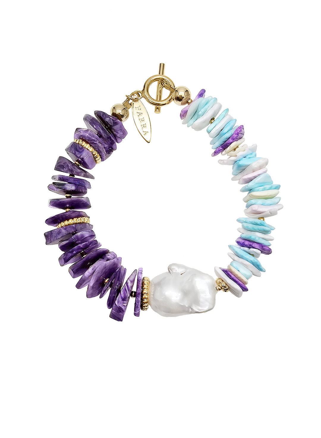 Purple Charoite And Colorful Shell With Baroque Pearl Bracelet QB011