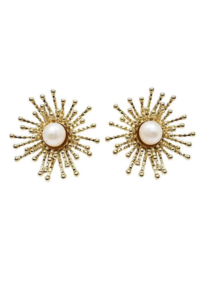 Flower Setting With Freshwater Pearls Stud Earrings QE002