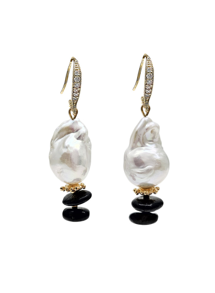 Timeless Baroque Pearls With Black Tourmaline Earrings QE024
