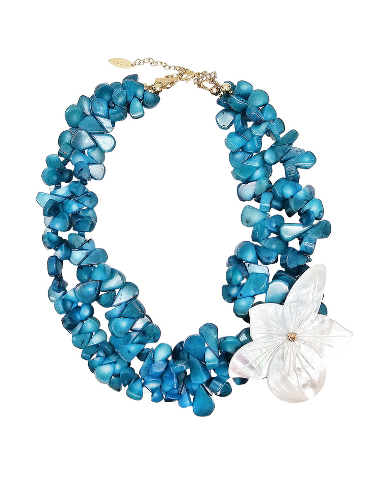 Blue Bamboo Coral With Flower Giant Shell Statement Necklace QN028
