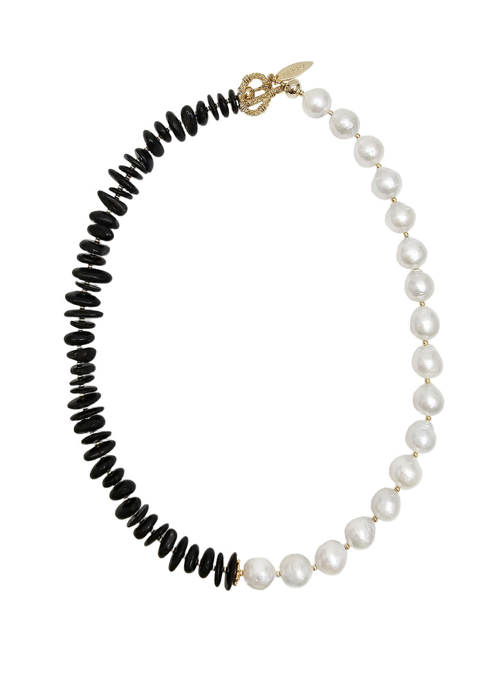 Timeless Black Tourmaline And White Freshwater Pearls Necklace QN039