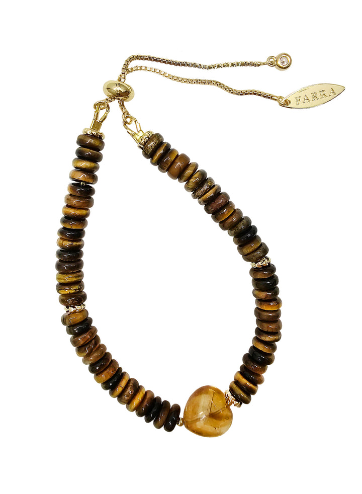 Tiger-eye With Heart Citrine Adjustable Bracelet PB020
