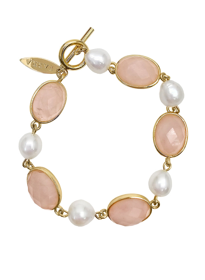 Rose Quartz With Freshwater Pearls Bracelet PB014