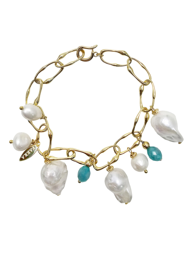 Baroque Pearls With Amazonite Charms Bracelet PB008