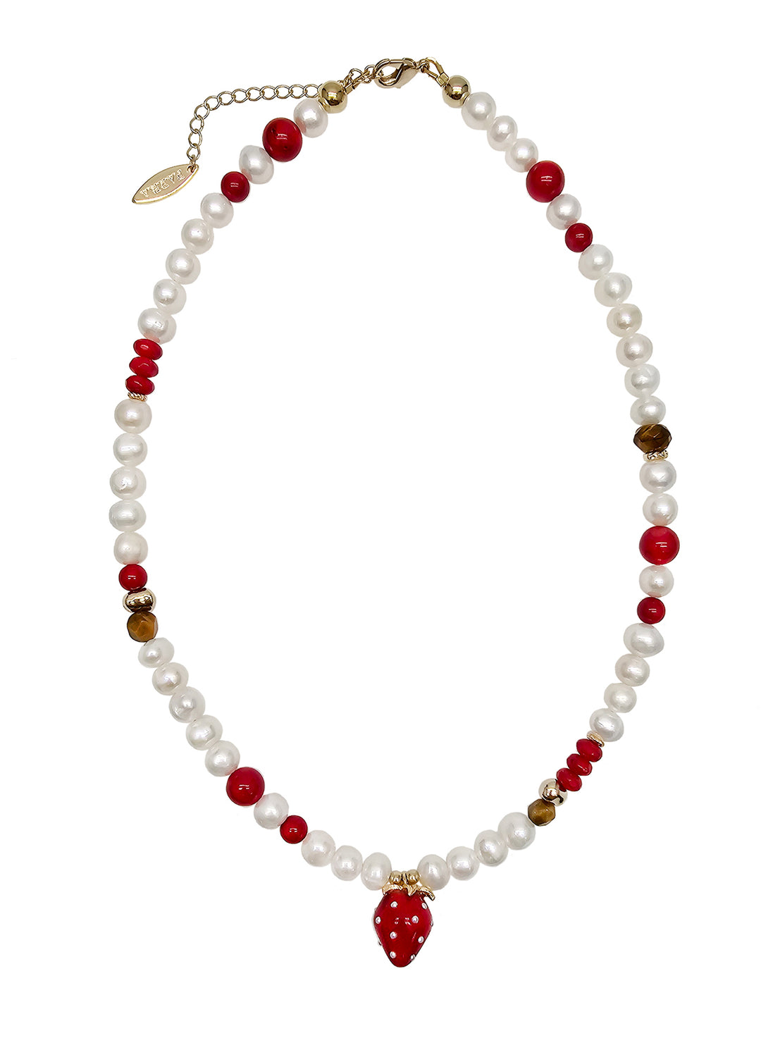 Freshwater Pearls With Red Bamboo Coral And Strawberry Pendant Necklace PN042