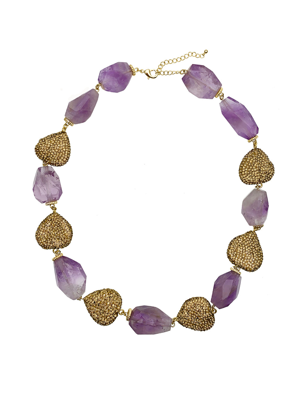 Natural Amethyst With Rhinestones Statement Necklace EN034 - FARRA