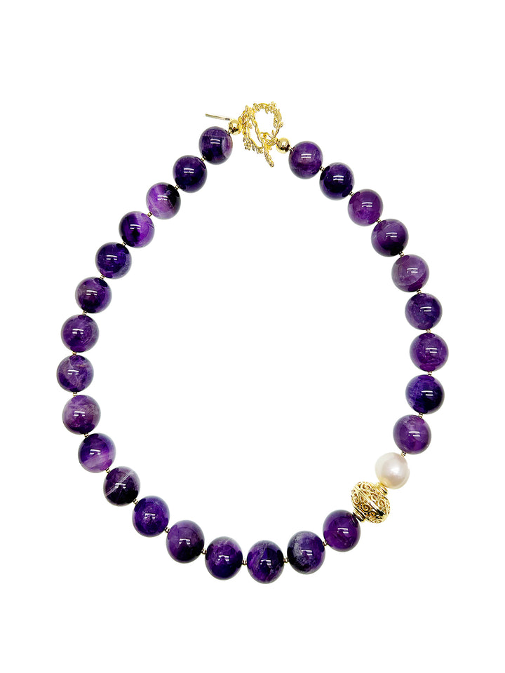 Nugget Amethyst with Baroque Pearls Necklace JN035 - FARRA