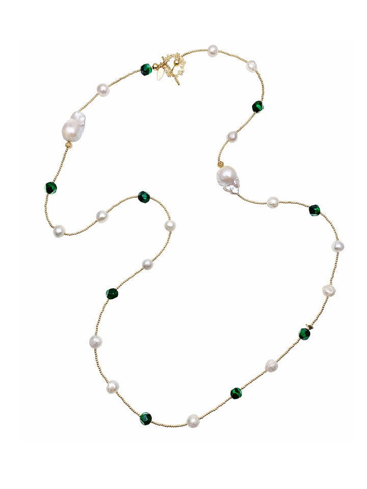 Malachite With Freshwater Pearl Multi-way Long Necklace EN005 - FARRA
