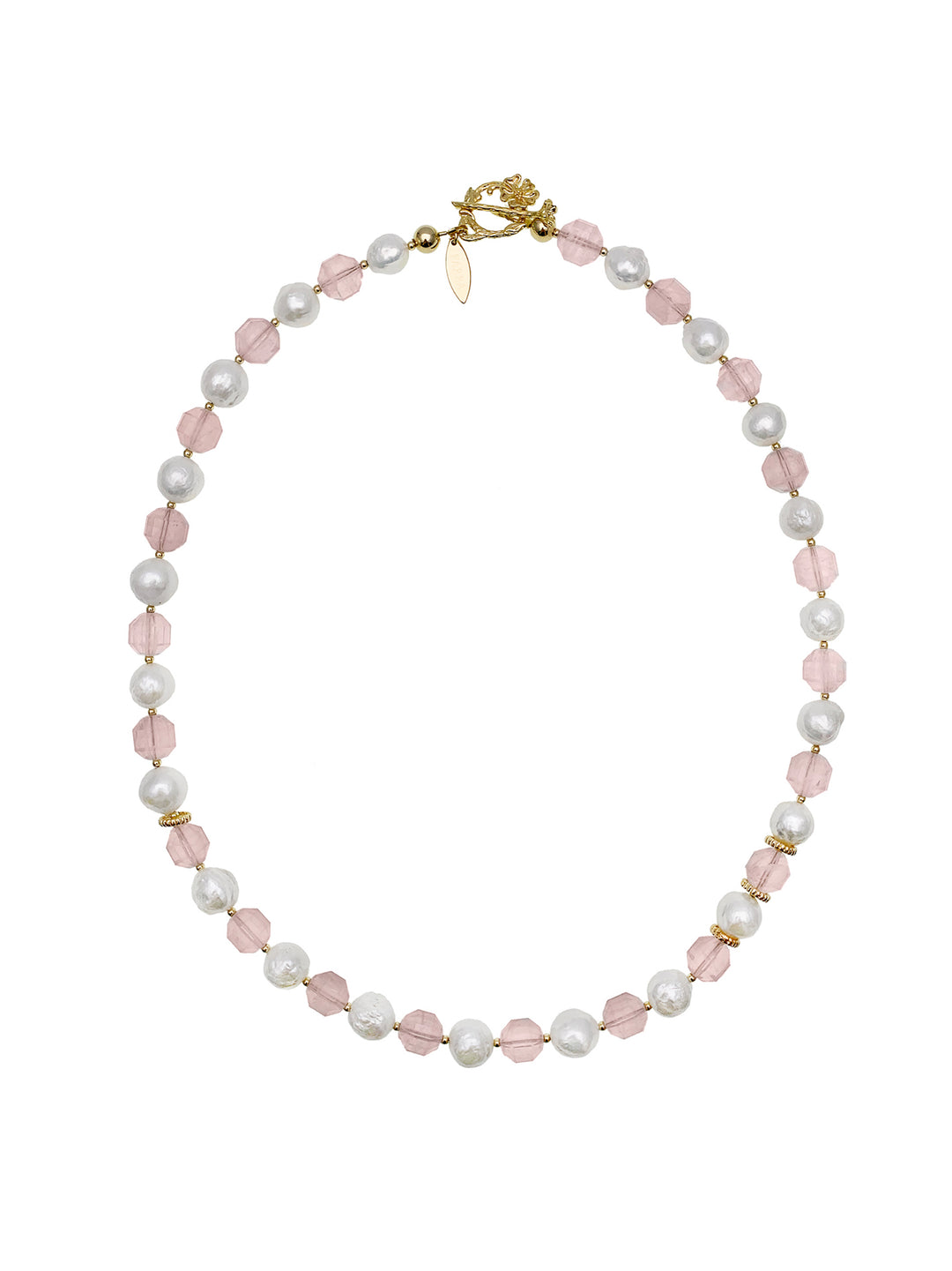 Pink Rose Quartz With Freshwater Pearls Necklace EN029 - FARRA