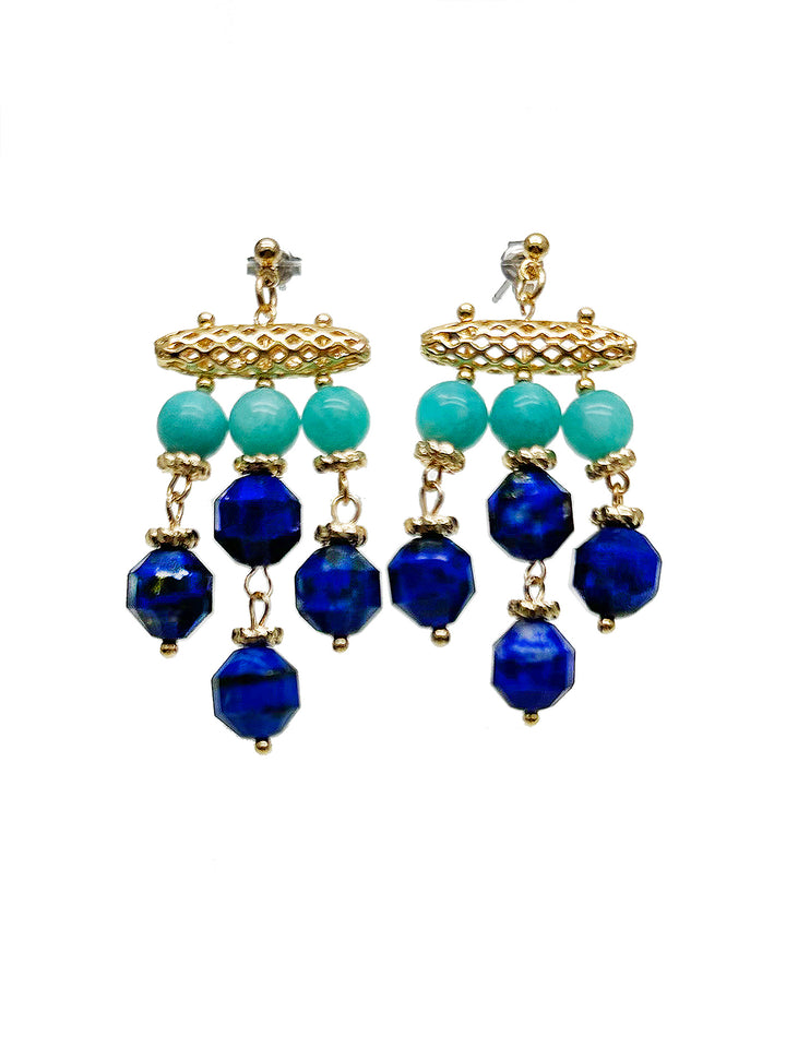 Bohemia Style Green Amazoniite and Lapis Tassel Earrings JE042 - FARRA