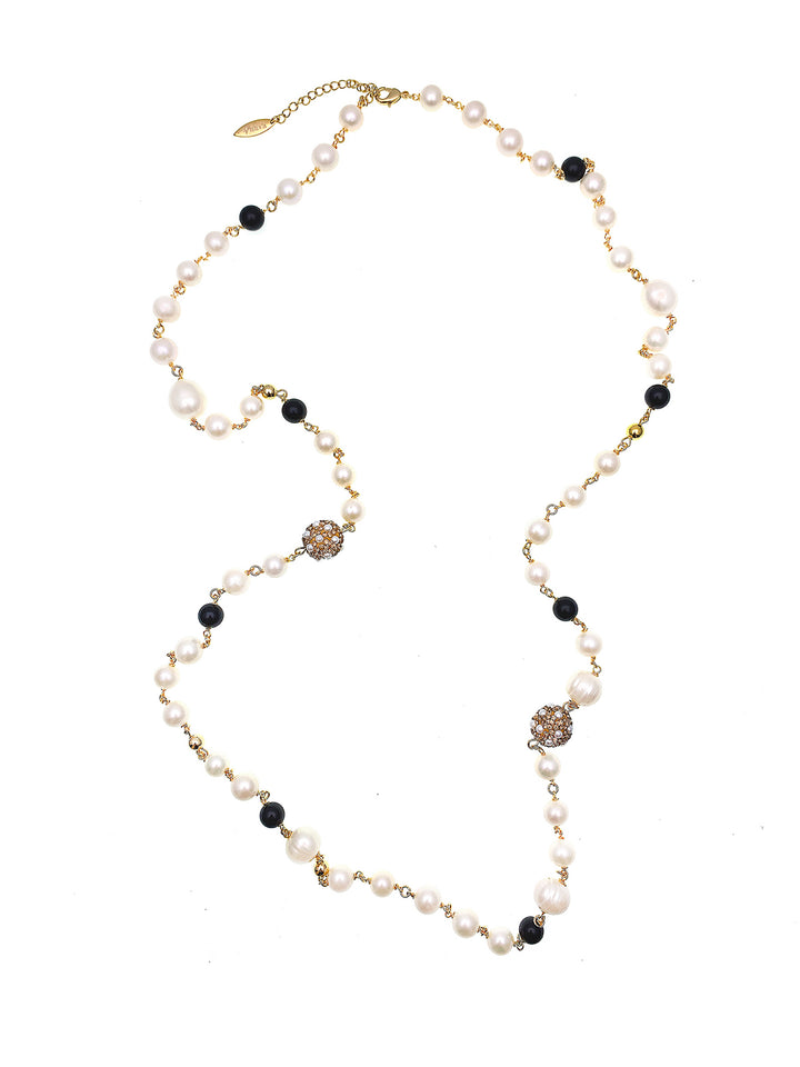Freshwater Pearls With Black Obsidian Necklace FN030 - FARRA