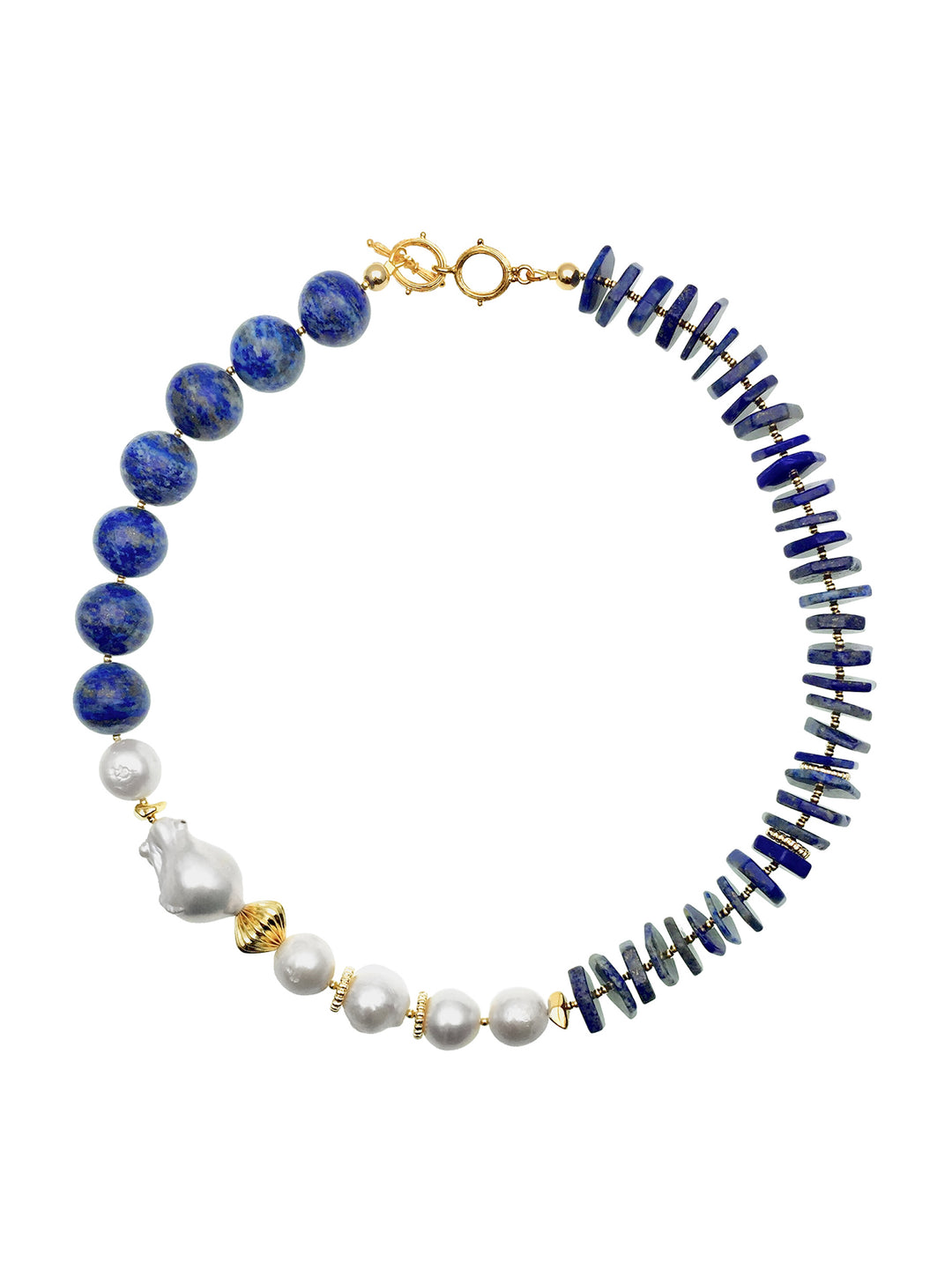 Lapis Lazuli with Baroque Freshwater Pearls Stylish Necklace AN013 - FARRA