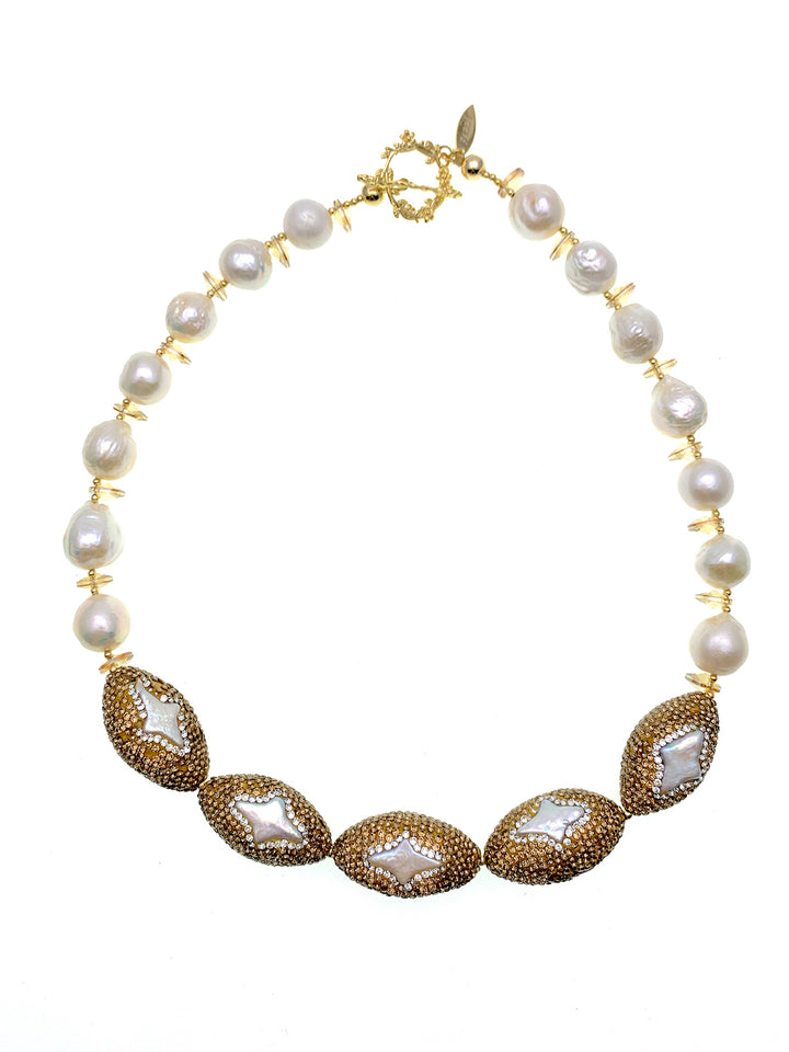 Irregular Freshwater Pearls with Rhinestone Statement Necklace FN033 - FARRA