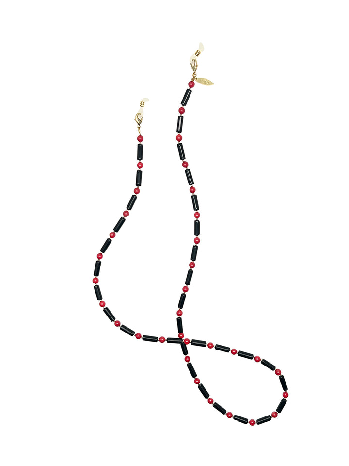 Black Obsidian With Red Coral Multi-Way Sunglasses Chain EC005 - FARRA