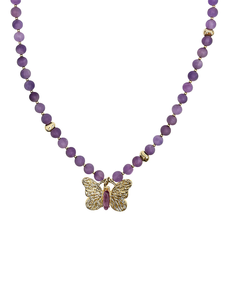 Amethyst With Butterfly Pendant Necklace PN010