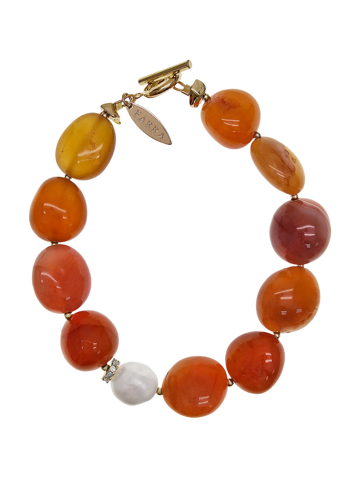 Nugget Orange Agate With White Pearl Bracelet PB017