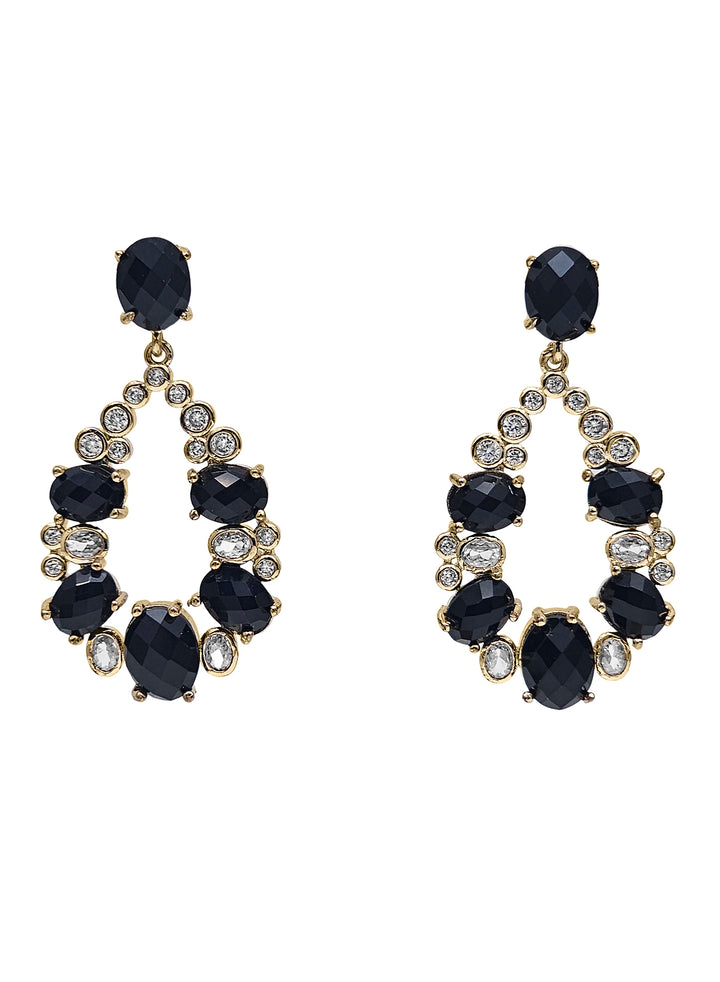 Teardrop Shaped Black Obsidian Statement Earrings PE001