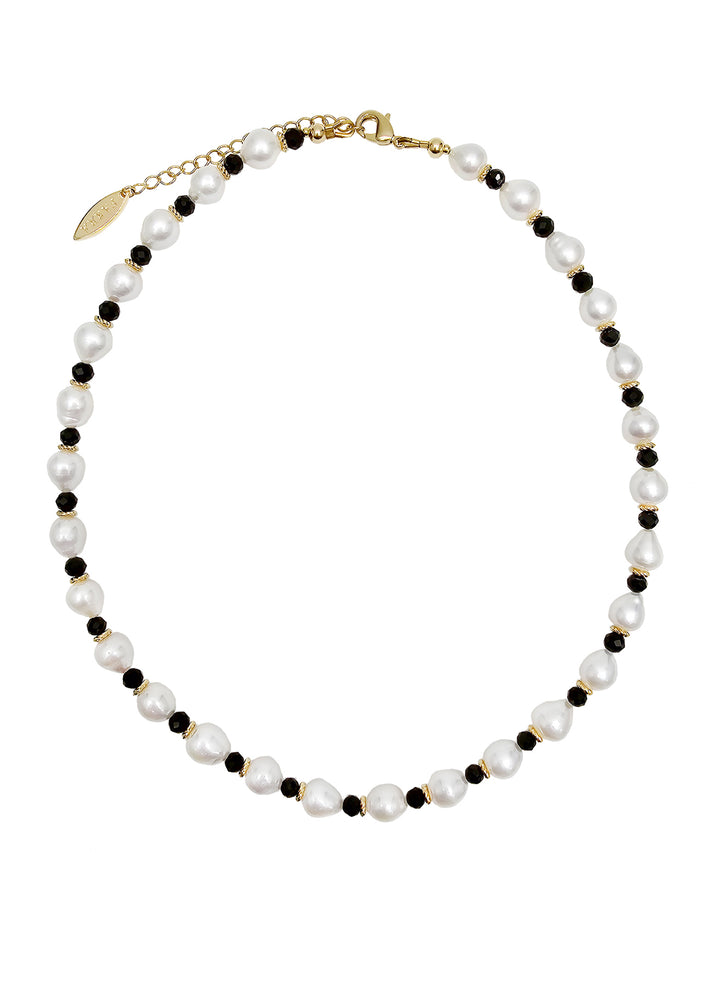 White Pearls And Black Obsidian Choker PN007