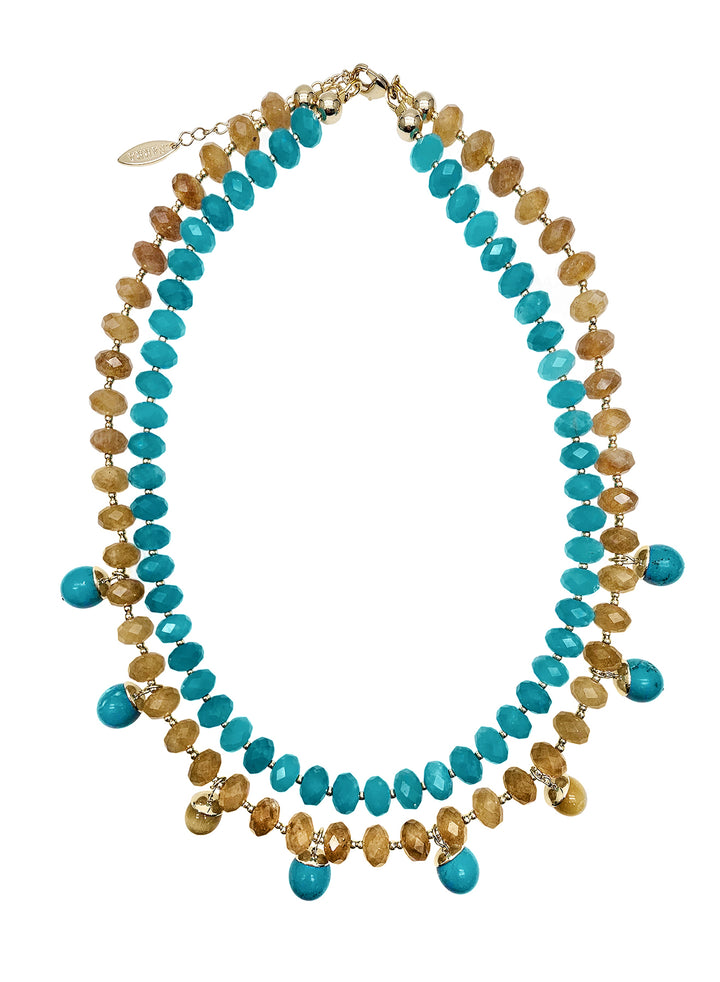 Green And Yellow Jade Double Layers Statement Necklace PN023