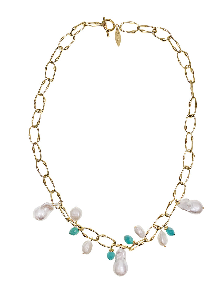 Baroque Pearls With Amazonite Charm Chain Necklace PN019
