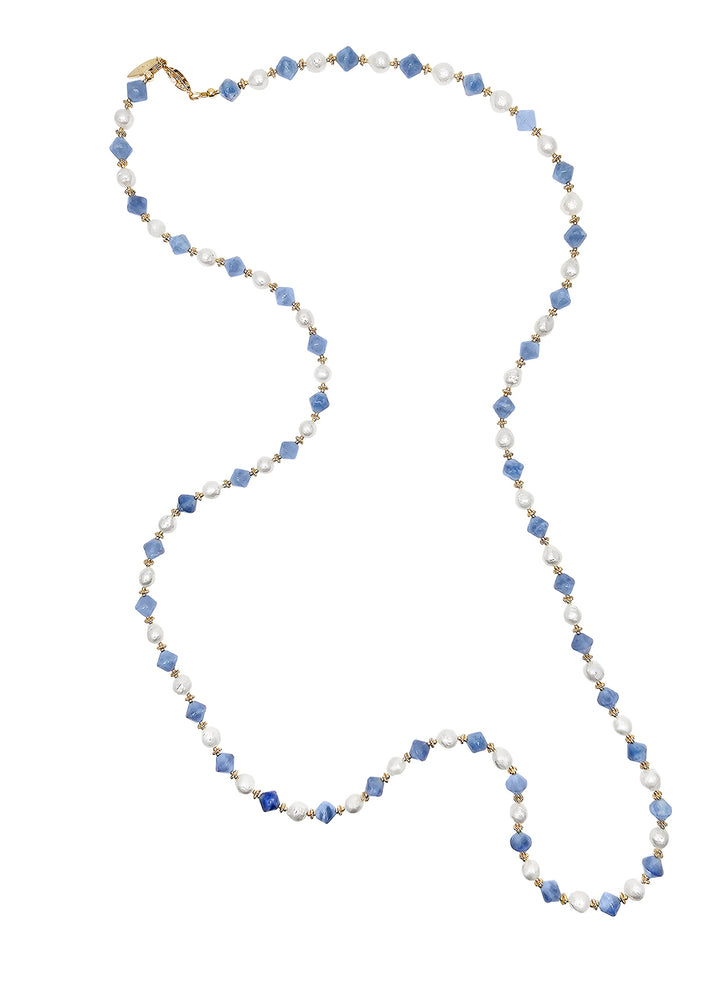 Freshwater Pearls With Blue Jade Long Necklace PN028